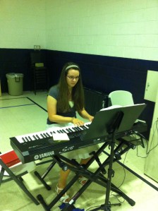 My gifted daughter, Abigail, fills in as pianist during morning worship at the Bedford YMCA.